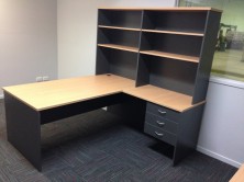 Desk Setting With Return. Fitted Drawers. Overhead Bookcase Unit. Bookcase 1800 L X 350 D X 1075 H